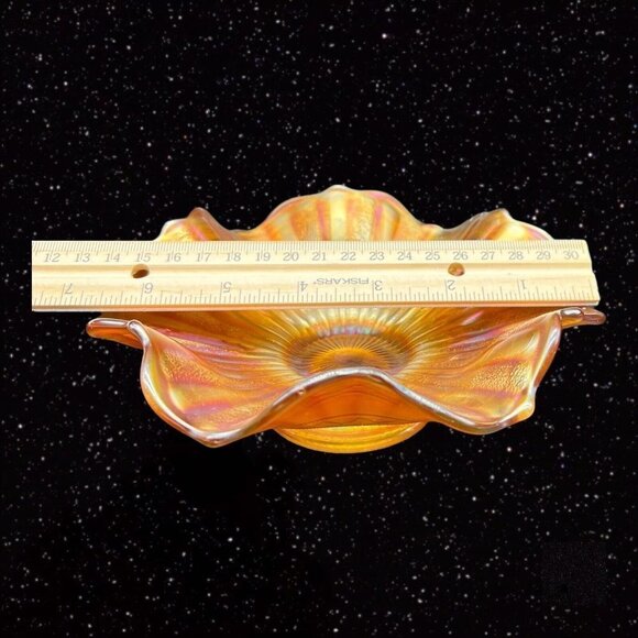 Fenton Glass Stippled Rays Scale Band Exterior Iridescent Bowl Marigold 6.5”W 2” - Picture 12 of 12